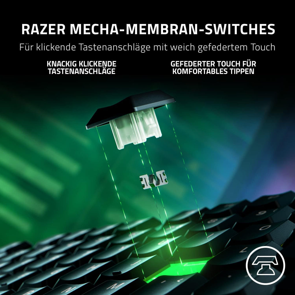 Razer Ornata V3 Tenkeyless - Kompakte Flache Gaming-Tastatur (Mecha-Membran-Switches, Tastenkappen Mit Anti-Uv-Beschichtung, Beleuchtete Separate Medientasten) QWERTZ De-Layout | Schwarz