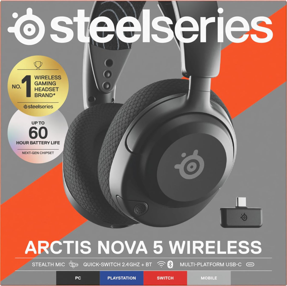 Steelseries Arctis Nova 5 Wireless - Gaming Headset- Multi-System -PC,PS5 - Magnetische Neodym-Treiber -Über 100 Audio Presets - 60H Akkulaufzeit - 2,4 Ghz Oder Bt-Clearcast Gen2.X-Mik
