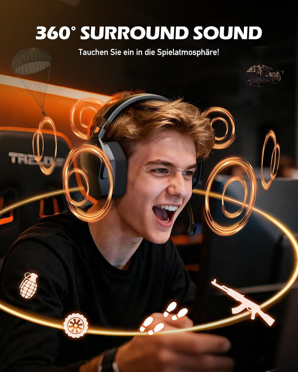 NUBWO G06 Dual Wireless Gaming Headset Mit Mikrofon Für PS5, PS4, PC, Mobile: 2.4 Ghz Wireless + Bluetooth - 100 Stunden - 50Mm -Treiber - Orange