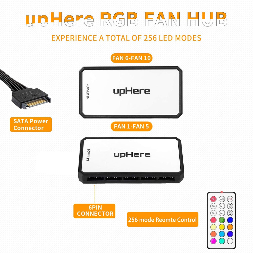 Uphere RGB LED Gehäuselüfter 120Mm High Airflow Lüfter Mit Controller Und Hub, 5Er-Pack (RGB123-5), Desktop