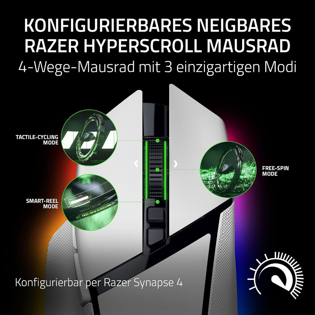 Razer Basilisk V3 Pro - Anpassbare Kabellose Gaming-Maus Hyperscroll Tilt Wheel - Focus Pro 30K Optischer Sensor - 13-Zonen Chroma-Beleuchtung - 10+1 Programmierbare Tasten - Pc/Mac | Weiß