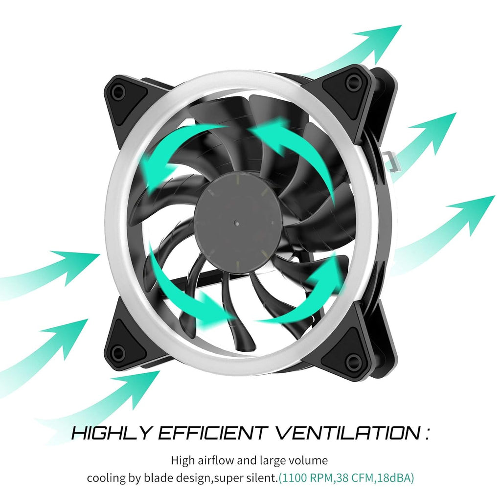 Uphere RGB LED Gehäuselüfter 120Mm High Airflow Lüfter Mit Controller Und Hub, 5Er-Pack (RGB123-5), Desktop