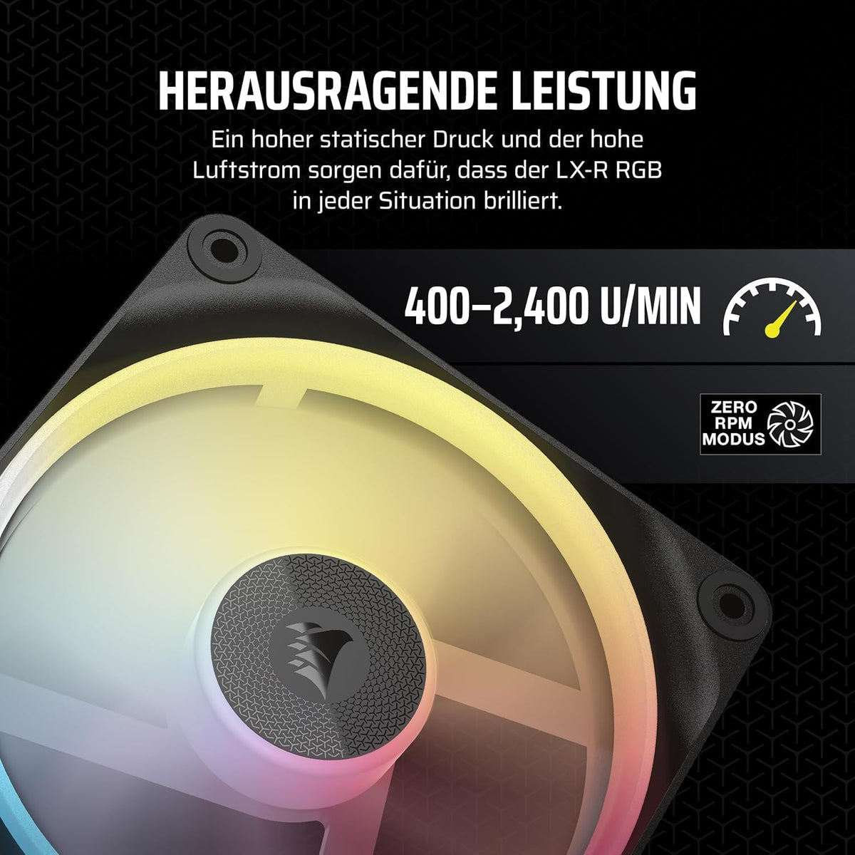 CORSAIR Icue LINK LX120-R RGB 120Mm Pwm-Umkehrlüfter – Dreifach-Lüfter-Kit – Geräuscharm, CORSAIR Magnetische Kuppellagerung, Zwei Lichtschleifen, Quikturn™-Schrauben, Null-Drehzahl-Modus – Schwarz