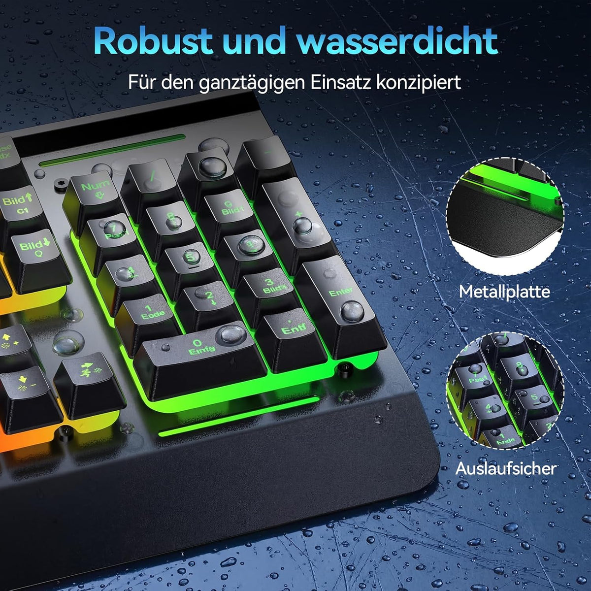 TECKNET Gaming-Tastatur Kabellos, Qwertz-Tastatur, Deutsches Layout