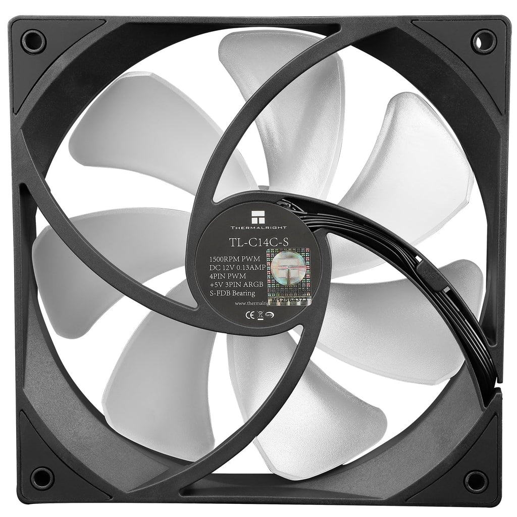 Thermalright TL-C14C-S Cpu-Lüfter 140Mm Argb-Gehäusekühlerlüfter, 4Pin PWM Silent Computerlüfter Mit S-Fdb-Lager Im Lieferumfang Enthalten, Bis Zu 1500 U/Min Lüfter