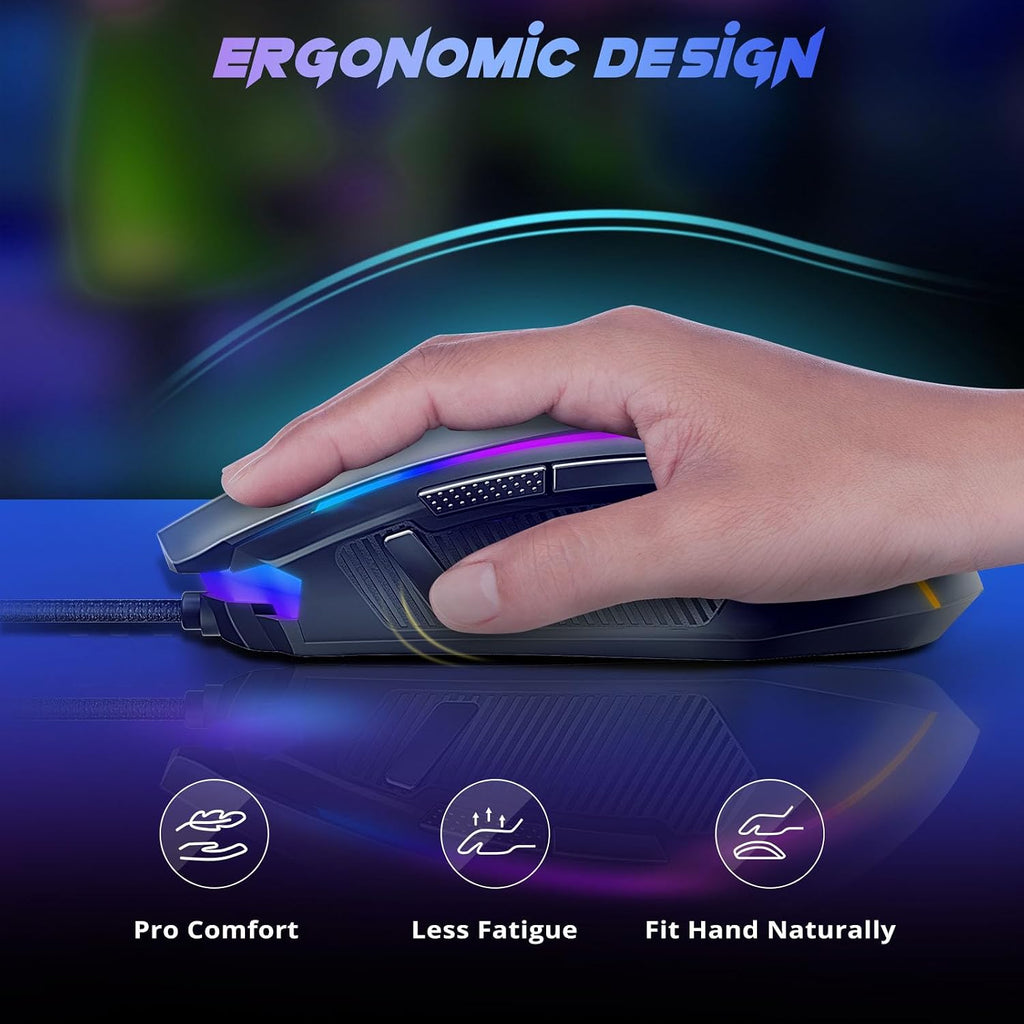 Redragon Gaming Maus, Gaming Mouse Mit RGB Und Einstellbar 8000 DPI, Maus Mit 9 Programmierbare Tasten Und Feuertaste, RGB Gaming Maus Mit Ergonomisches Design F¨¹R Mmo/Fps/Pc/Windows/Mac, M910-K