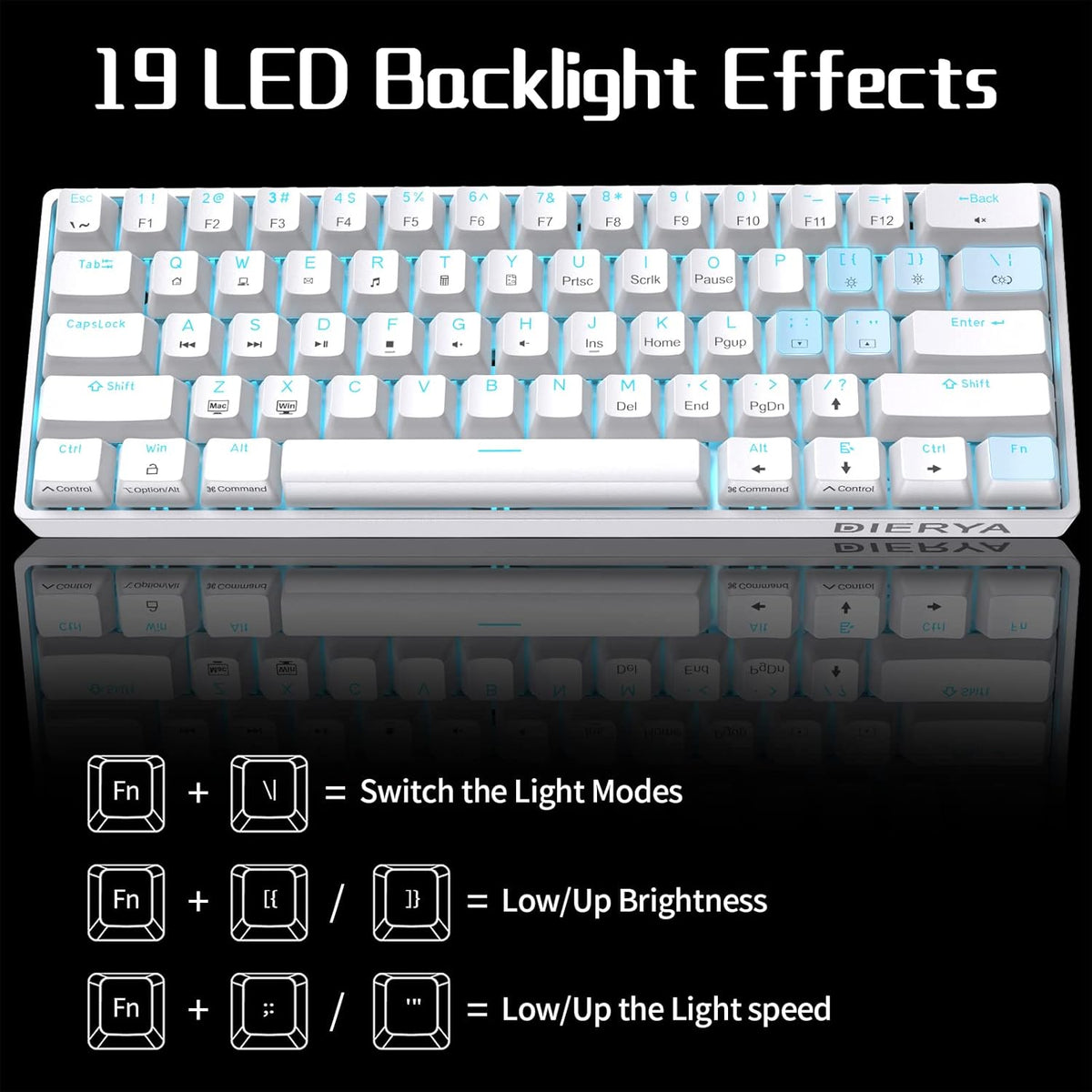 DK61SE 60% Gaming-Tastatur, US-QWERTY, Rote Schalter, Weiß