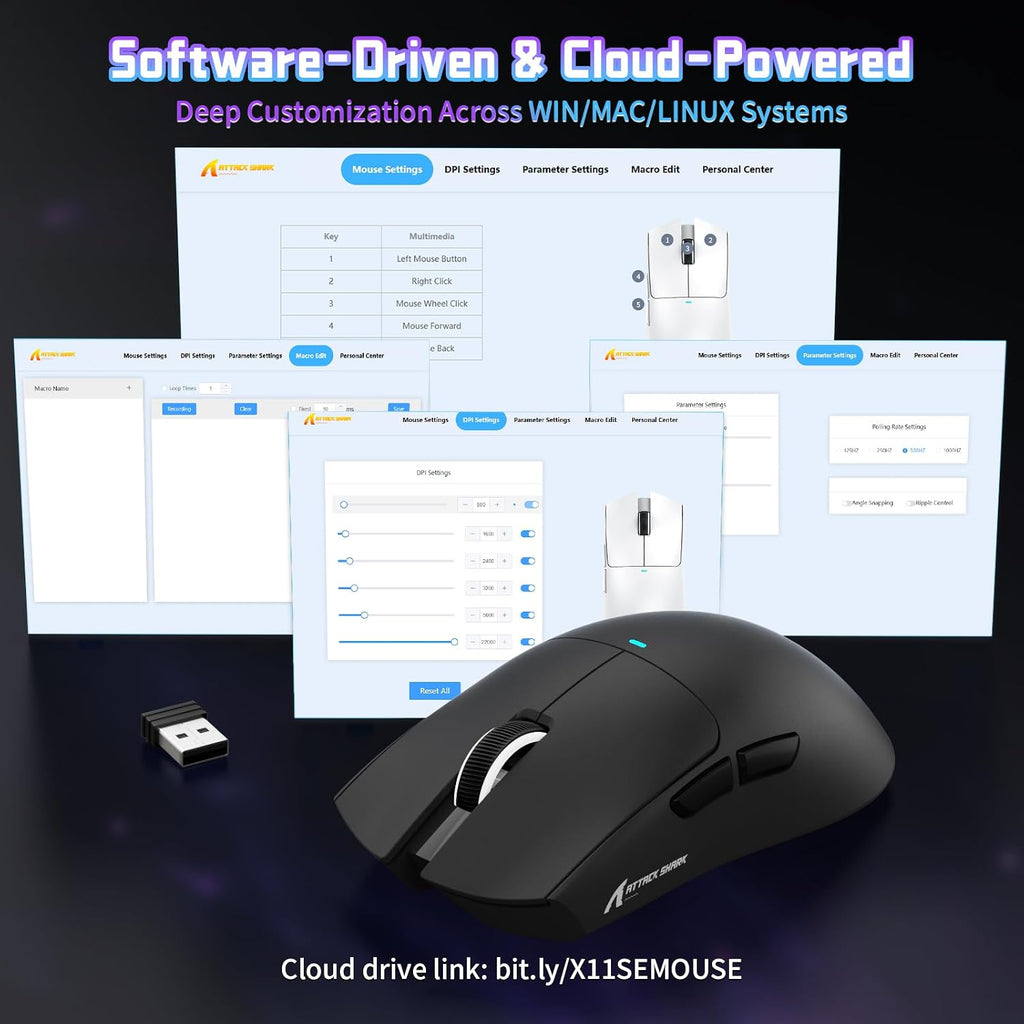 ATTACK SHARK X11SE Kabellose Gaming-Maus, 63G Superleicht, Mit Pixart Paw3311-Sensor, 22000 DPI, Tri-Mode BT/2,4 Ghz/Kabelgebunden, 1000Hz, 300Mah Battery, Dual-Treiber, Für Pc/Xbox/Ps/Mac, Schwarz