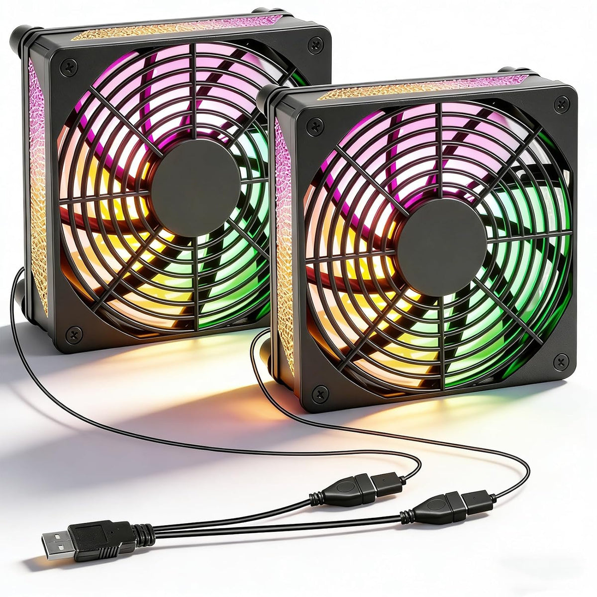 Joycabin 2 Stück USB Lüfter 120Mm PC Lüfter Mit Bunte RGB LED, 5V Gehäuselüfter USB Kühlventilator, 120X120 PC Leisen Ventilator Für Computer/Ps4 /TV Box/Receiver/Av Schrank/Router/Serverschrank