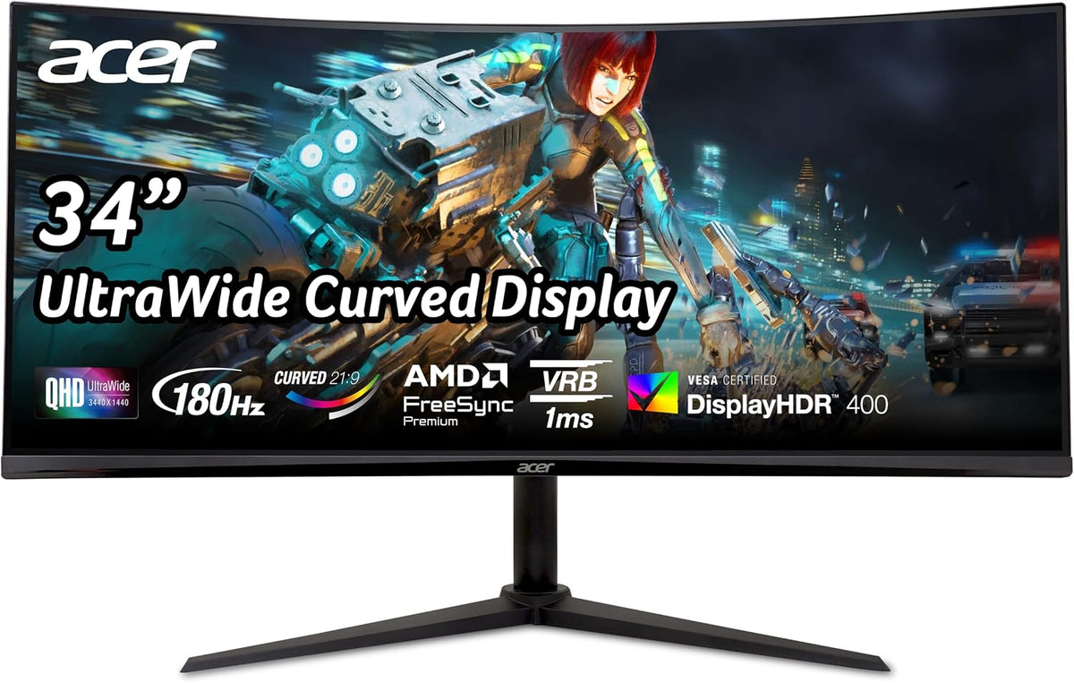 Acer Nitro XZ342CUV3 Gaming Monitor 34 Zoll (86,4 Cm), UWQHD, 180Hz, Curved