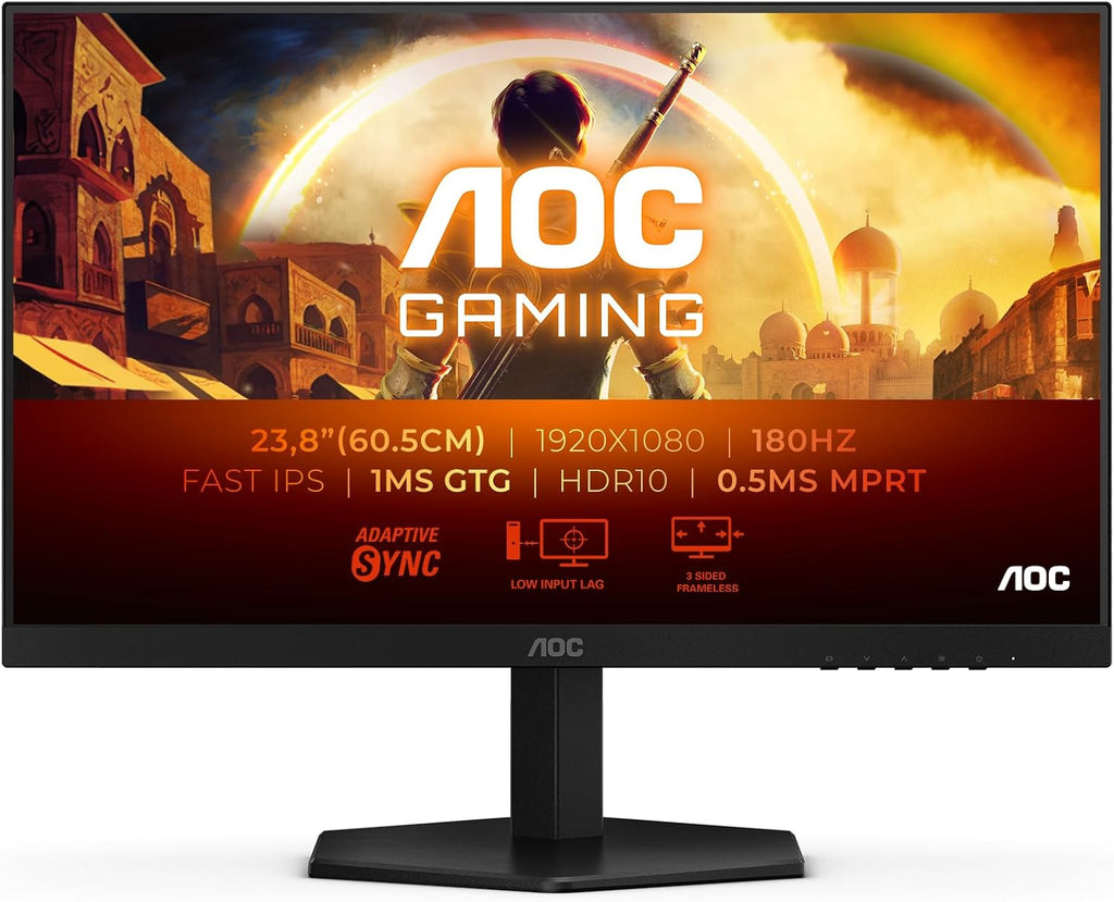 AOC 24G42E 24 Zoll FHD Gaming Monitor, 180Hz, Fast IPS Panel, 1Ms Gtg, HDR10, G-Sync Compatible, (1920X1080 HDMI 1X 2.0 DP 1X 1.4) Schwarz