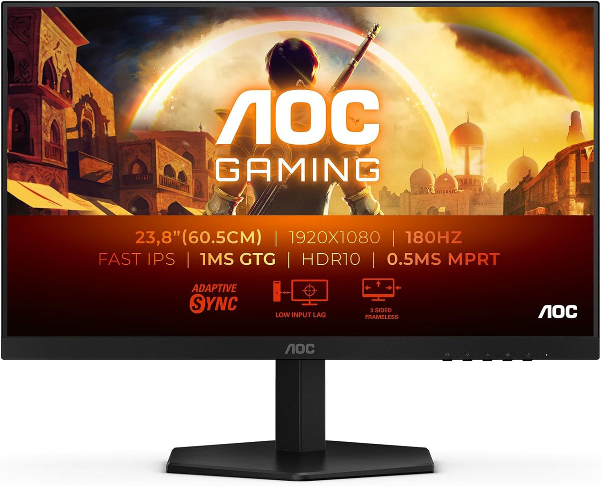 AOC 24G42E 24 Zoll FHD Gaming Monitor, 180Hz, Fast IPS Panel, 1Ms Gtg, HDR10, G-Sync Compatible, (1920X1080 HDMI 1X 2.0 DP 1X 1.4) Schwarz