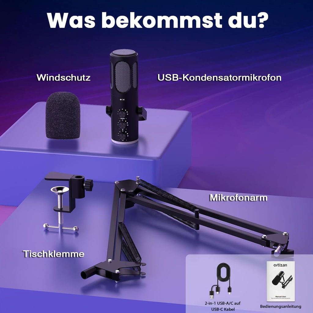 Ortizan USB Gaming Mikrofon PC Mit Schwenkarm, Mute Und Monitoring