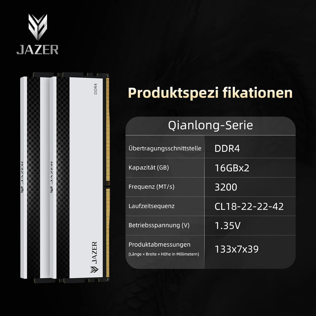 JAZER DDR4 RAM 32GB (2X16Gb) 3200Mhz Desktop Hochleistungs Memory