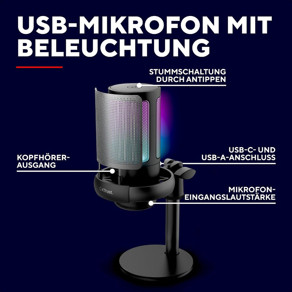 Gxtrust Ruan USB Gaming Mikrofon Mit RGB Beleuchtung, Schwarz