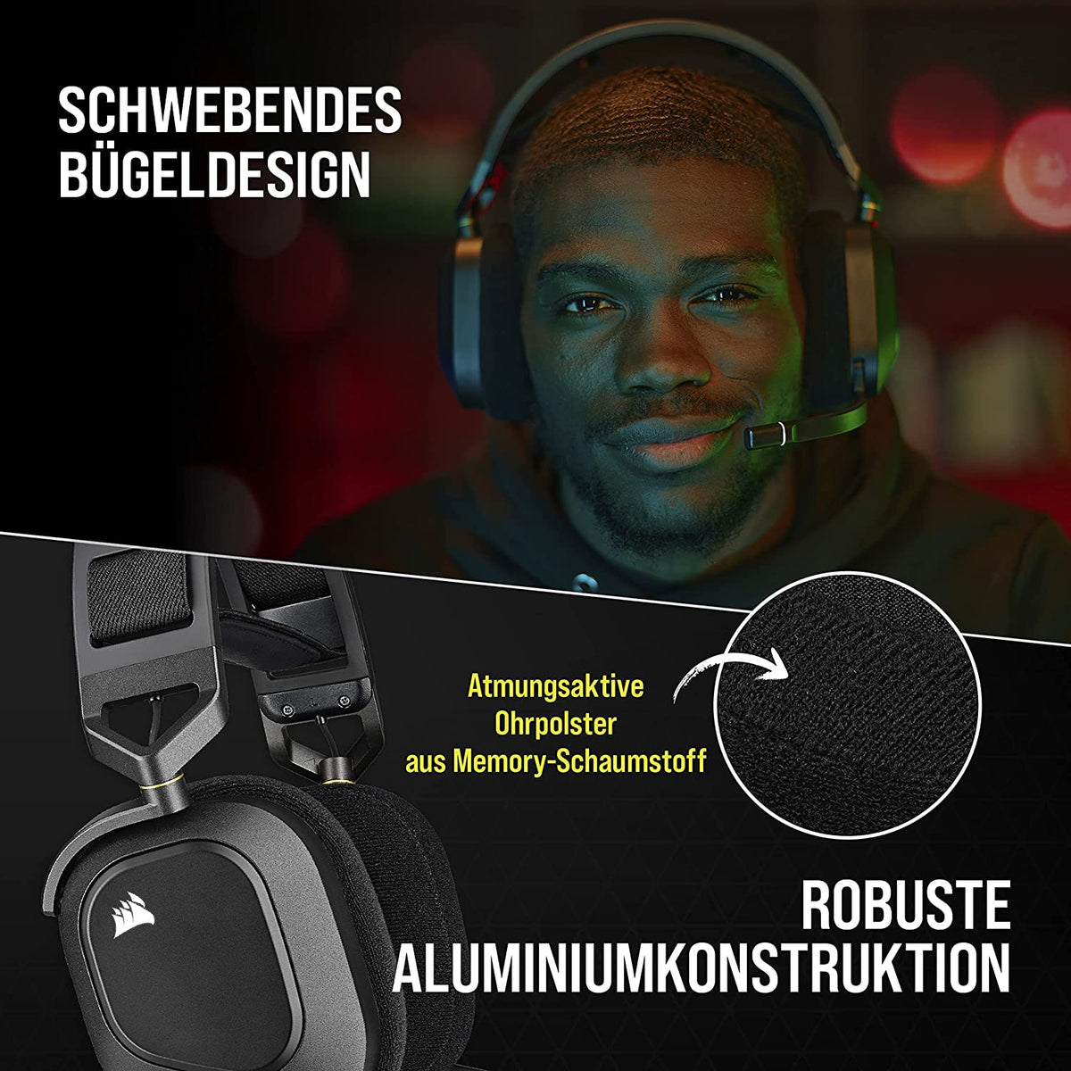 CORSAIR HS80 RGB WIRELESS Gaming Headset – Schwarz