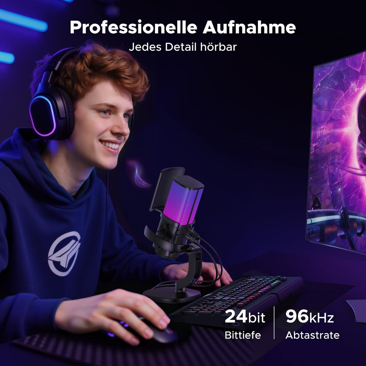 UGREEN Gaming Mikrofon Mit RGB, Dsp-Rauschunterdrückung, 96Khz/24Bit