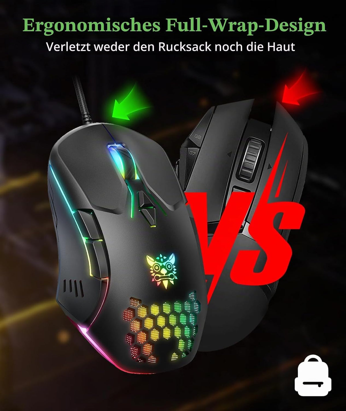 Kabelgebundene Pc-Gaming-Maus: Hochpräziser Sensor, Rgb-Hintergrundbeleuchtung, Einstellbare DPI, 7 Programmierbare Tasten, Ergonomische Maus Für Büro Und Gaming Unter Windows/Mac/Linux/Chrome OS