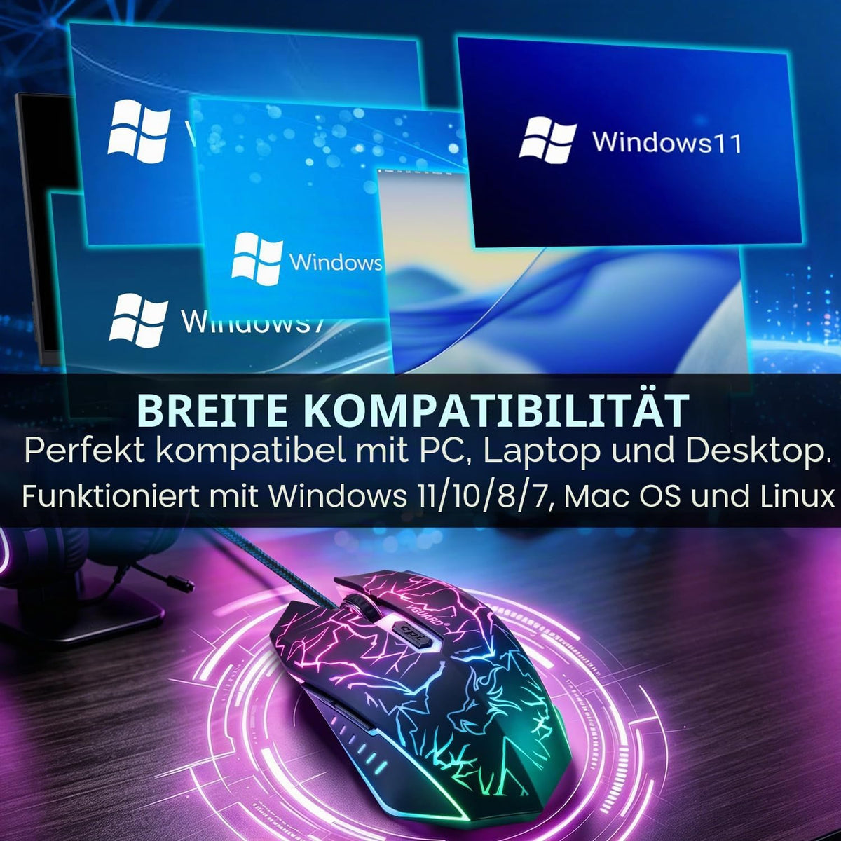 Wired Gaming Maus, 3600 DPI, 6 Programmierbare Tasten, Schwarz
