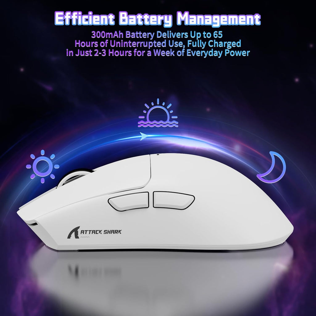 ATTACK SHARK X11SE Kabellose Gaming-Maus, 63G Superleicht, Mit Pixart Paw3311-Sensor, 22000 DPI, Tri-Mode BT/2,4 Ghz/Kabelgebunden, 1000Hz, 300Mah Battery, Dual-Treiber, Für Pc/Xbox/Ps/Mac, Weiß