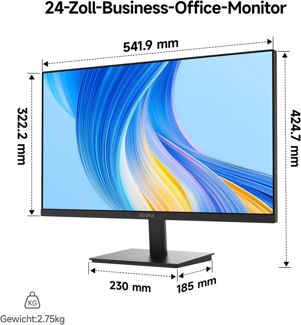 KOORUI E2411F 23.8 Zoll Bildschirm,Full HD Monitor 1920X1080,100Hz PC Monitor,Ips Eye Care,Hdmi&Vga,Vesa 100 X 100 Mm