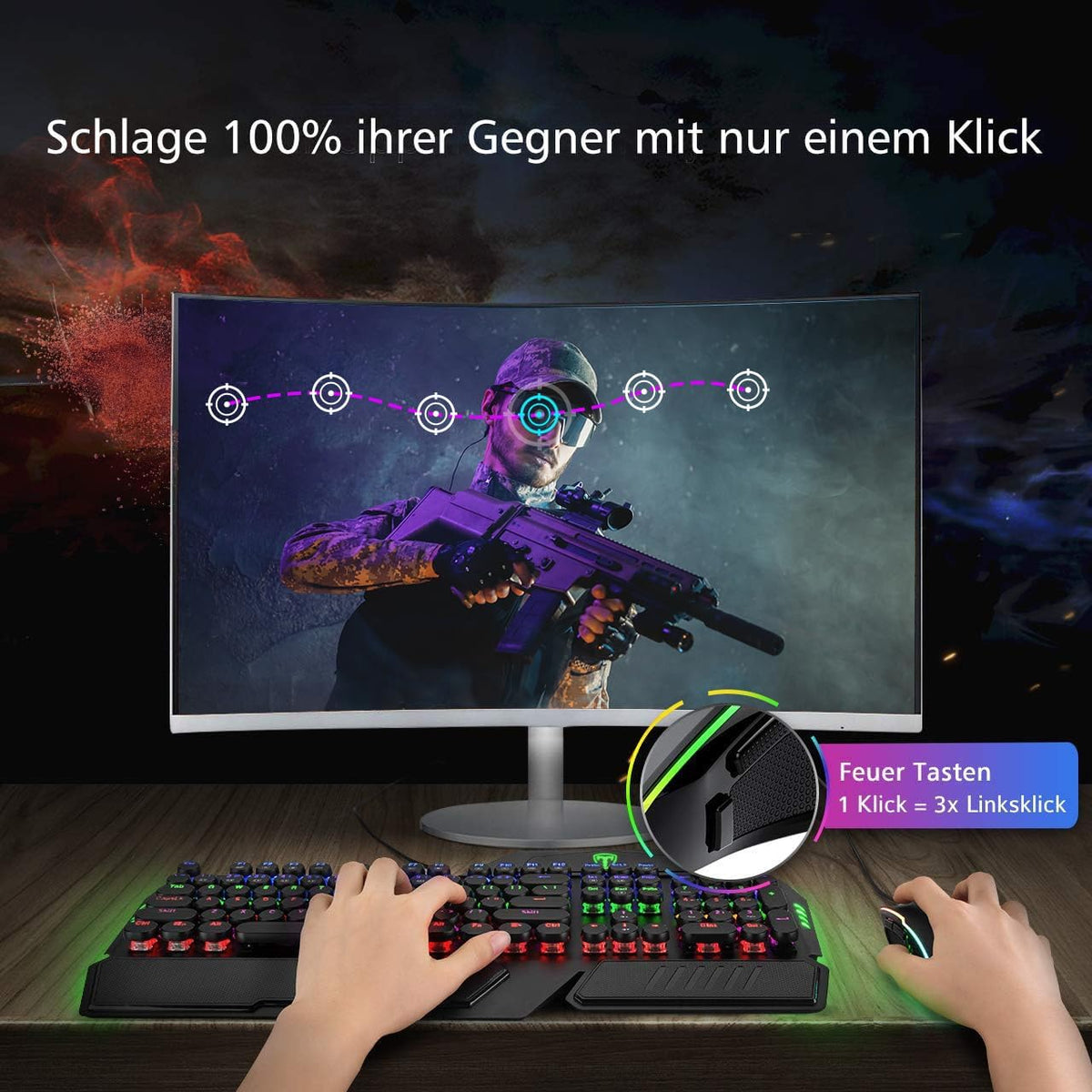 RGB Gaming Maus,Gamer Maus Mit 8 Programmierbare Tasten 7200Dpi/Rgb-Beleuchtung/Anpassbare Spielprofile,Usb-Wired Mit Ergonomisches Design Für MMO, MOBA Oder FPS Games Für Pc/Mac