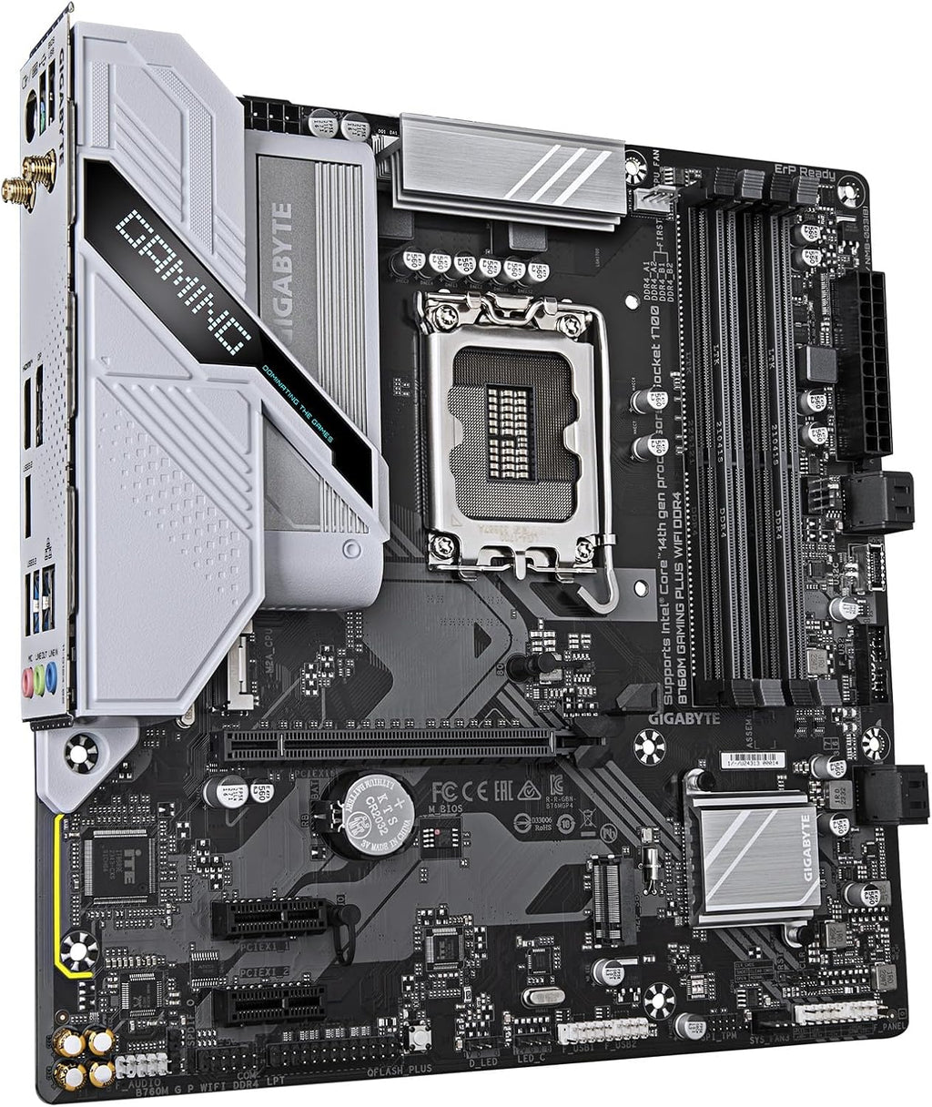 GIGABYTE B760M Gaming plus Wifi DDR4 LGA 1700 Intel B760 M-ATX Motherboard Mit DDR4, 2* M.2, Pcie 4.0, Front USB 3.2 Gen 1 Type-C, Wifi 6 Gbe LAN, Q-Flash Plus, Pcie Ez-Latch