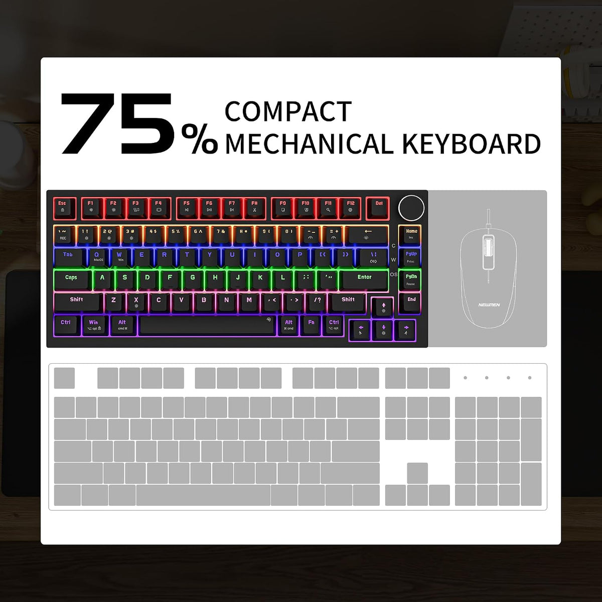 GM326 Gaming Tastatur,Mechanische Tastatur,Kabel,75 Prozent,Usb C