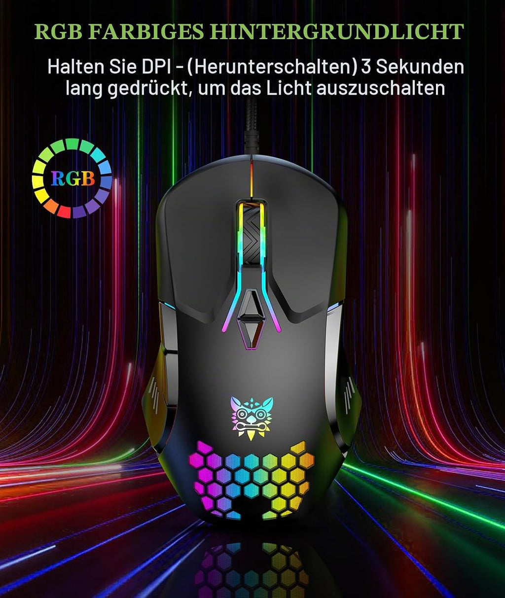 Kabelgebundene Pc-Gaming-Maus: Hochpräziser Sensor, Rgb-Hintergrundbeleuchtung, Einstellbare DPI, 7 Programmierbare Tasten, Ergonomische Maus Für Büro Und Gaming Unter Windows/Mac/Linux/Chrome OS