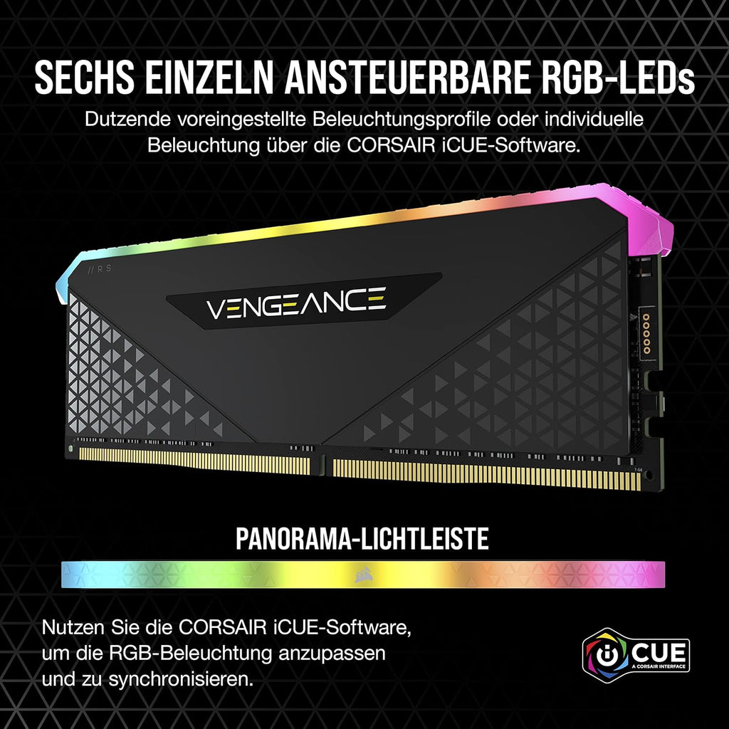 Corsair Vengeance RGB RS 16 GB (2 X 8 GB) DDR4 Bis Zu 3200Mhz C16 Arbeitsspeicher (Dynamische Rgb-Beleuchtung, Kompatibilität Mit Intel & AMD 300/400/500 Series) Schwarz