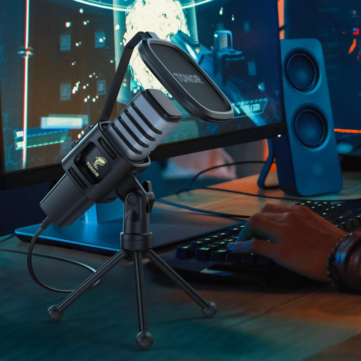 TONOR USB Kondensator Mikrofon, Nierencharakteristik Computer Mikrofon, Popfilter, Für Konferenz, Streaming, Podcasting, Gaming, Twitch, Für Laptop, Desktop PC, Mit Desktop-Ständer, TC30