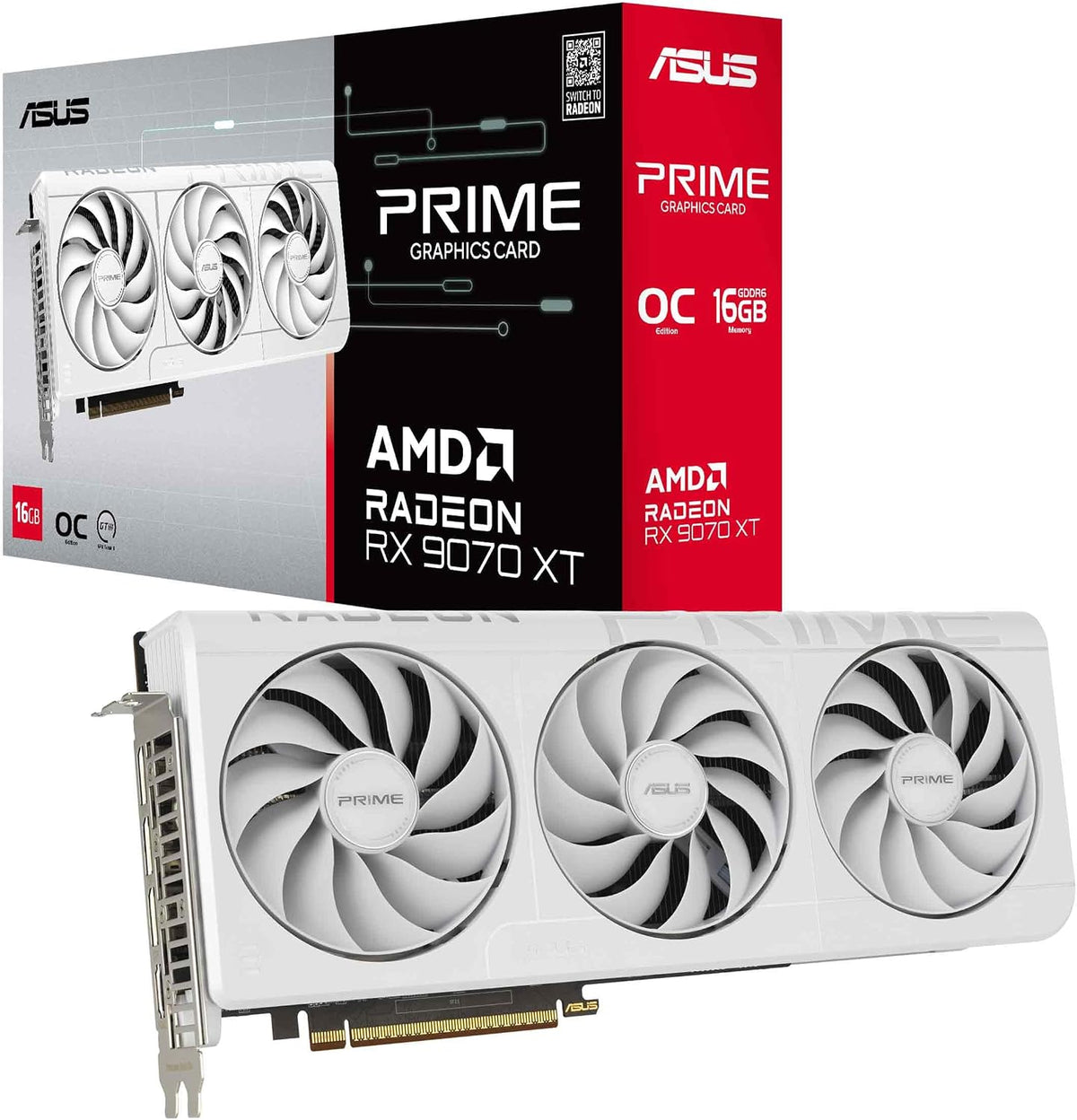 ASUS Prime Radeon RX 9070 XT White OC Edition Grafikkarte (Pcie 5.0, HDMI/DP 2.1, 2.5-Slot Design, Axial-Tech-Lüfter, Dual-Kugellager, Dual BIOS, ASUS GPU Guard)