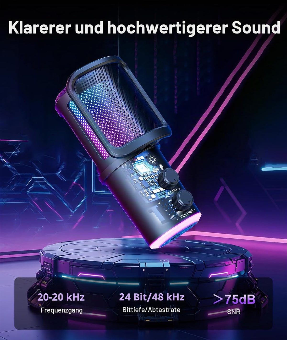 Gaming USB Mikrofon, Kondensatormikrofon Mit Geräuschunterdrückung, Nachhallregelung, Überwachung Für Streaming, Podcasting, Discord, Youtube, PC, Computer, PS4, PS5, Mac