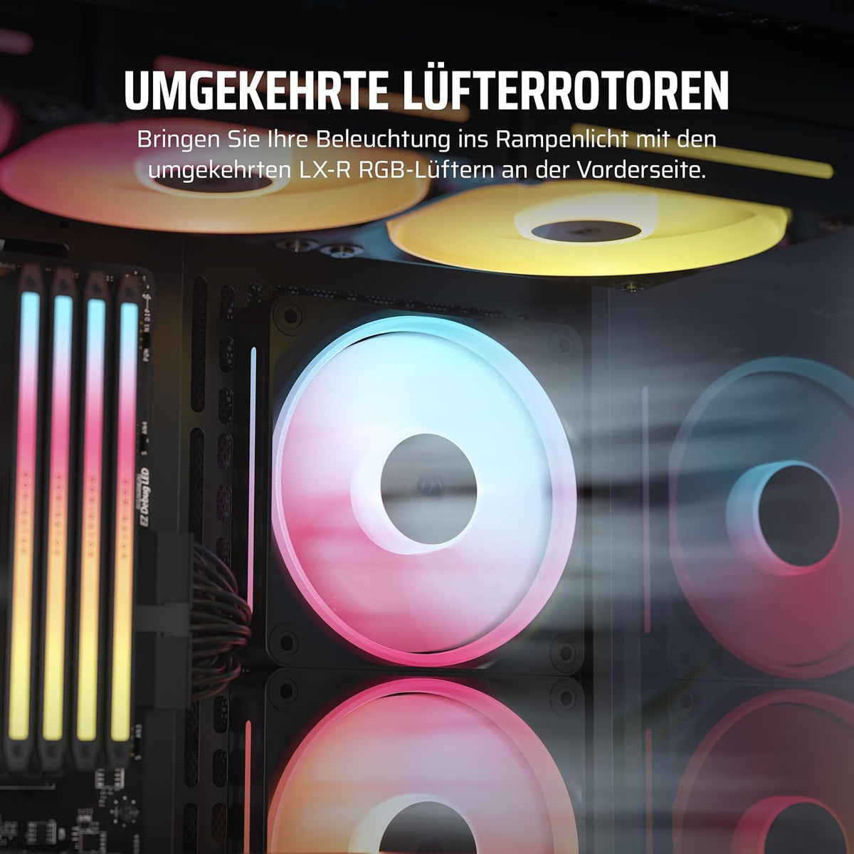 CORSAIR Icue LINK LX120-R RGB 120Mm Pwm-Umkehrlüfter – Dreifach-Lüfter-Kit – Geräuscharm, CORSAIR Magnetische Kuppellagerung, Zwei Lichtschleifen, Quikturn™-Schrauben, Null-Drehzahl-Modus – Schwarz