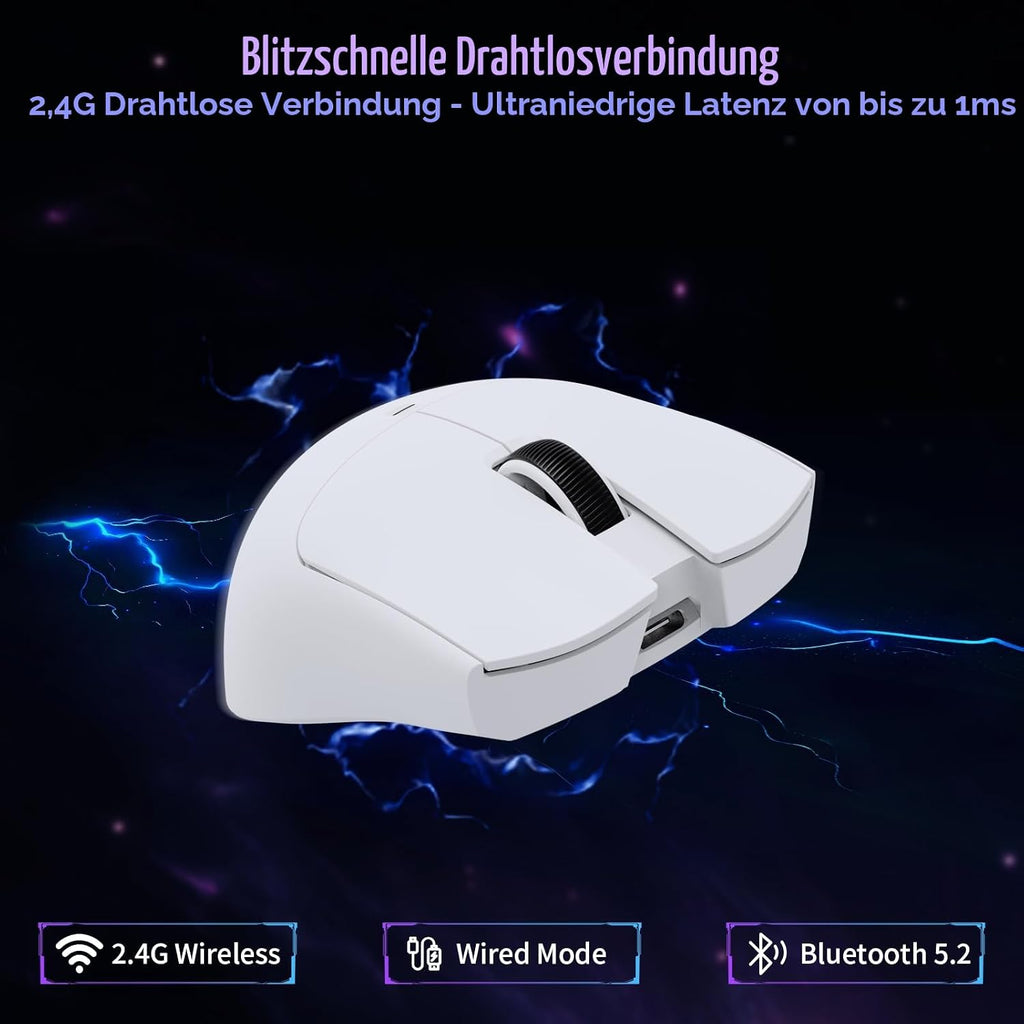 ATTACK SHARK X11SE Kabellose Gaming-Maus, 63G Superleicht, Mit Pixart Paw3311-Sensor, 22000 DPI, Tri-Mode BT/2,4 Ghz/Kabelgebunden, 1000Hz, 300Mah Battery, Dual-Treiber, Für Pc/Xbox/Ps/Mac, Weiß