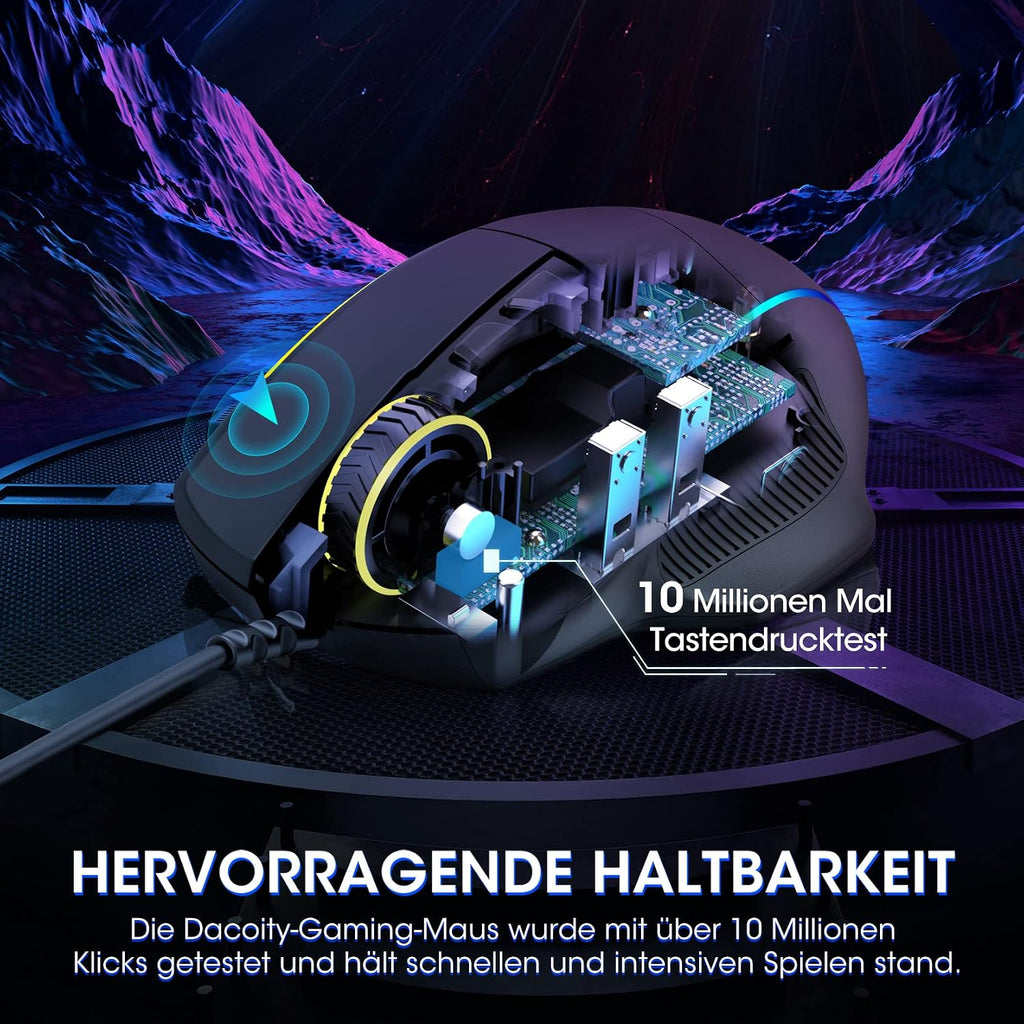 Gaming Maus, Gaming Mouse Mit 8 Programmierbare Tasten Und Einstellbar 8000 DPI, RGB Beleuchtung PC Maus Mit Kabel,Usb-Wired Mouse Mit Feuertaste Ergonomisches Für Mmo,Fps,Moba,Windows,Pc,Mac