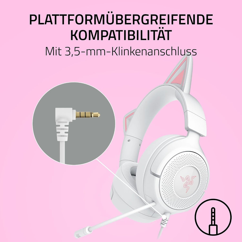 Razer Kraken Kitty V3 X - Kabelgebundenes Kitty-Headset Für Gaming - Kultige Kitty-Ohren - 270G Leicht - Hyperclear Kardioid Mikrofon - Triforce 40Mm Treiber - 3,5Mm Klinkenstecker | Weiß
