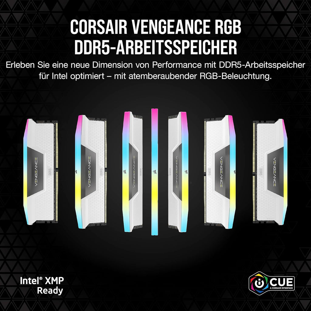 CORSAIR Vengeance RGB DDR5 RAM 32GB (2X16Gb) Bis Zu 6000Mhz CL36 Intel XMP 3.0 Desktop-Arbeitsspeicher – Weiß (CMH32GX5M2E6000C36W)