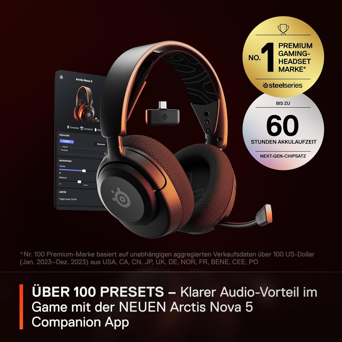 Steelseries Arctis Nova 5 Wireless - Gaming Headset- Multi-System -PC,PS5 - Magnetische Neodym-Treiber -Über 100 Audio Presets - 60H Akkulaufzeit - 2,4 Ghz Oder Bt-Clearcast Gen2.X-Mik