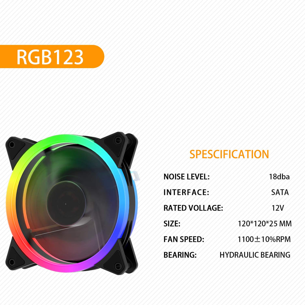 Uphere RGB LED Gehäuselüfter 120Mm High Airflow Lüfter Mit Controller Und Hub, 5Er-Pack (RGB123-5), Desktop