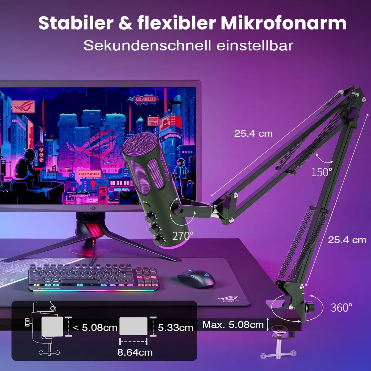 Ortizan USB Gaming Mikrofon PC Mit Schwenkarm, Mute Und Monitoring