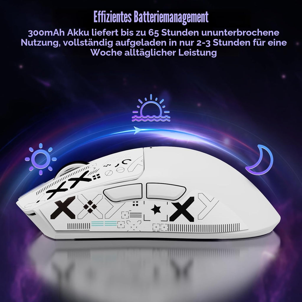 ATTACK SHARK X11SE Kabellose Gaming-Maus, 63G Superleicht, Mit Pixart Paw3311-Sensor, 22000 DPI, Tri-Mode BT/2,4 Ghz/Kabelgebunden, 1000Hz, 300Mah, Dual-Treiber, Für Pc/Xbox/Ps/Mac, Weiß Mit Klebeband