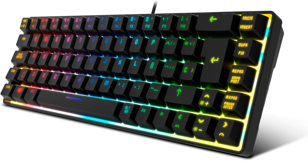 KROM Kalista - Gaming-Membrantastatur RGB Rainbow, 62% Formfaktor, Gaming-Modus, N-19 Anti-Ghosting, Windows | Mac, Englisches Layout, Schwarz